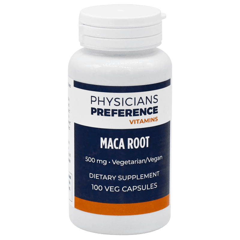 A bottle of maca root capsules.