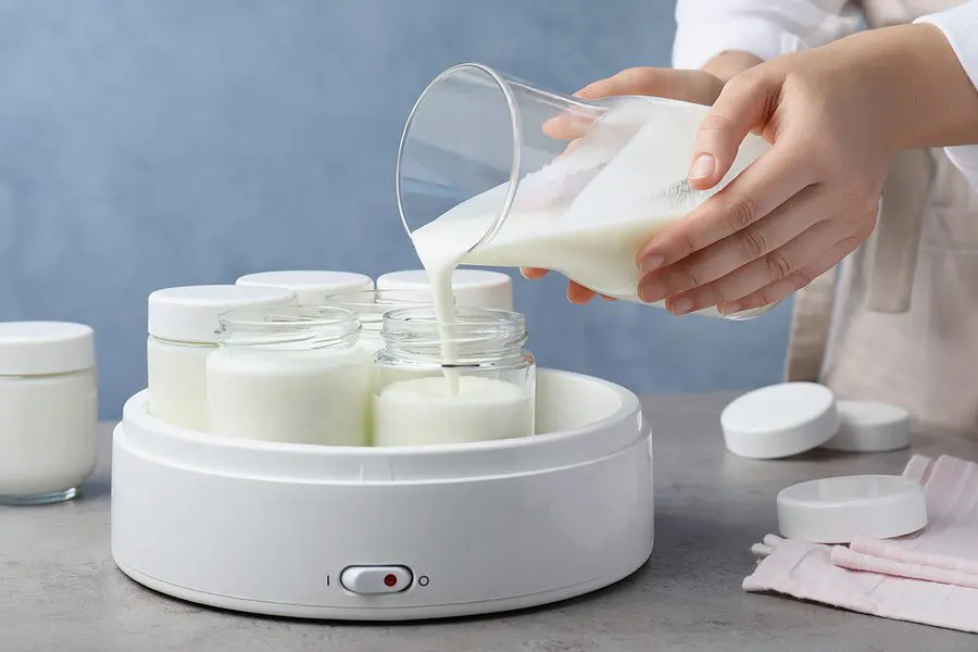 Healthy Probiotic Yogurt Recipe woman making yogurt in yogurt machine