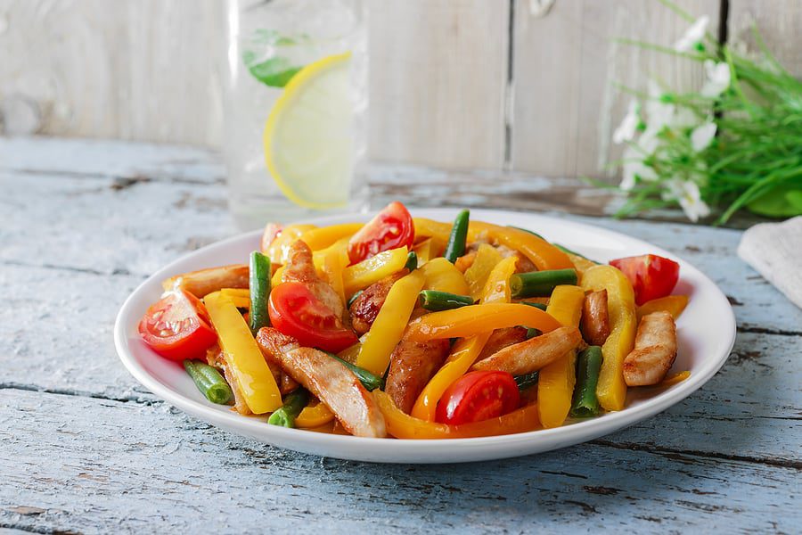 chicken fajita bake on a white plate