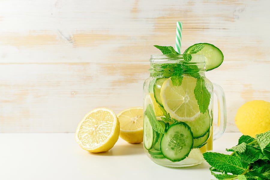 water with lemons cucumbers