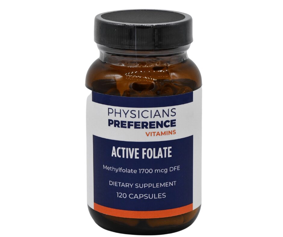 A bottle of active folate capsules