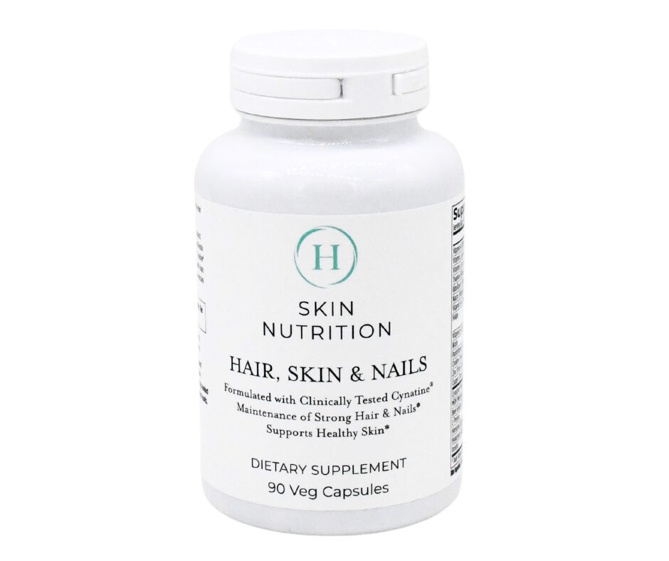 A bottle of hair, skin and nails supplement.