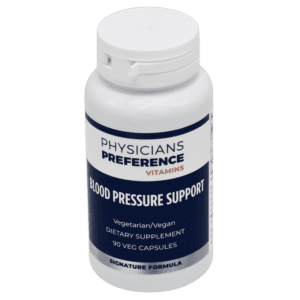 A bottle of blood pressure support supplement.