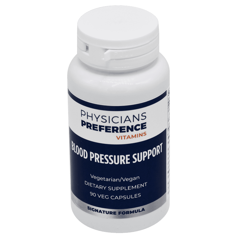 A bottle of blood pressure support supplement.