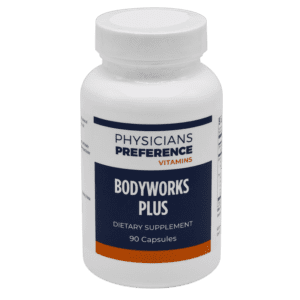 A bottle of bodyworks plus supplement