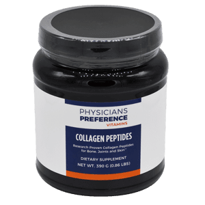 A container of collagen peptides is shown.