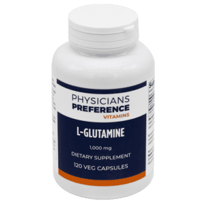 A bottle of l-glutamine supplement.