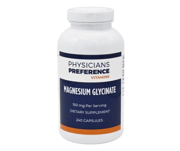 A bottle of magnesium glycinate supplement
