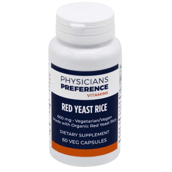 A bottle of red yeast rice supplement.