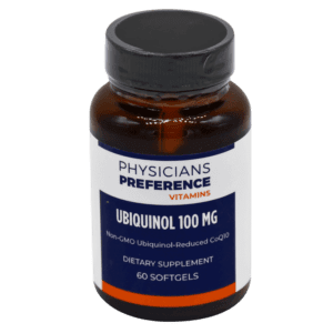 A bottle of vitamin supplement usiquinol 1 0 0 mg.