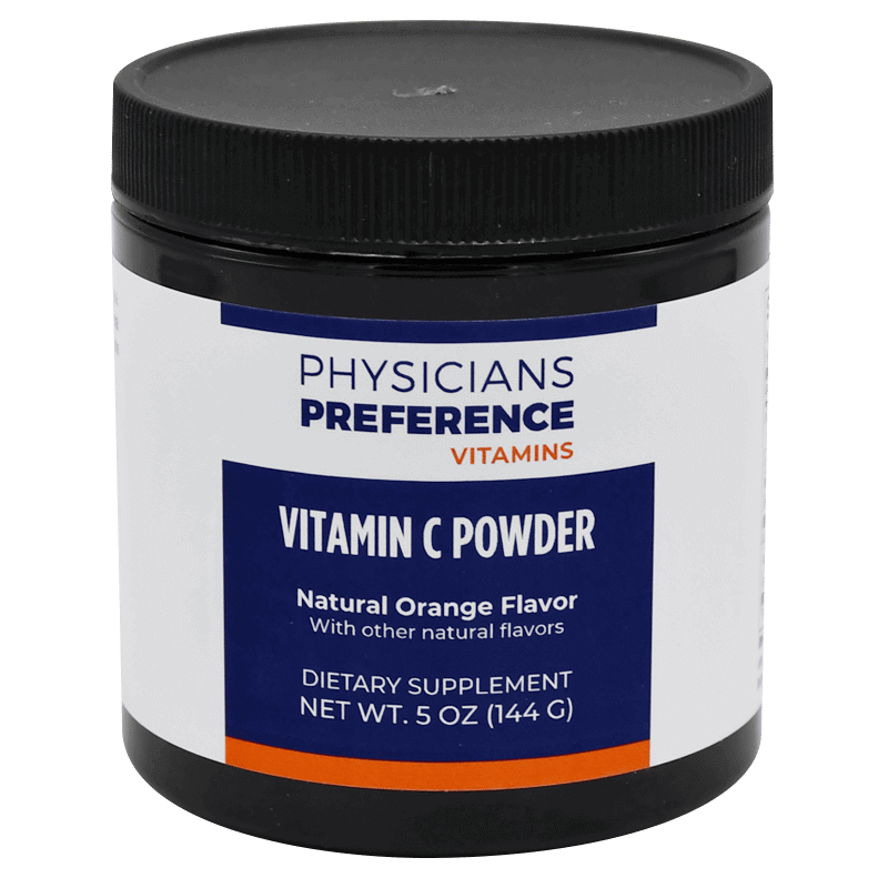 A container of vitamin c powder is shown.