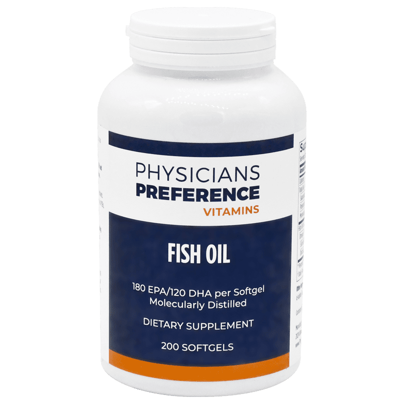 A bottle of fish oil is shown.