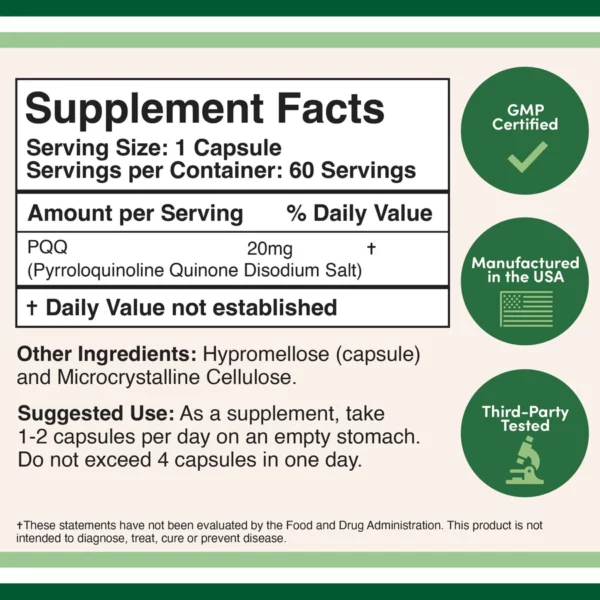 PQQ Advance 20 mg 60 Capsules - Image 2