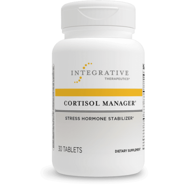 A bottle of integrative therapeutics cortisol manager