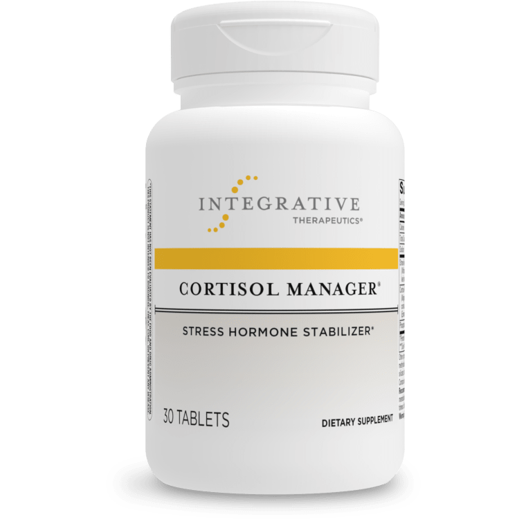 A bottle of integrative therapeutics cortisol manager