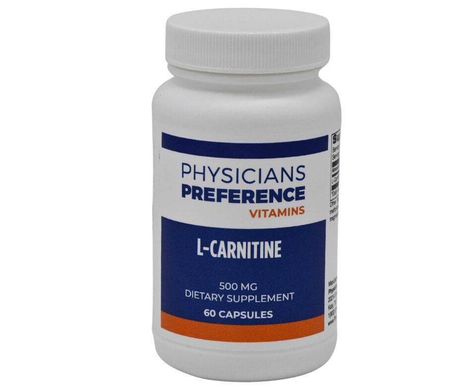 A bottle of l-carnitine capsules