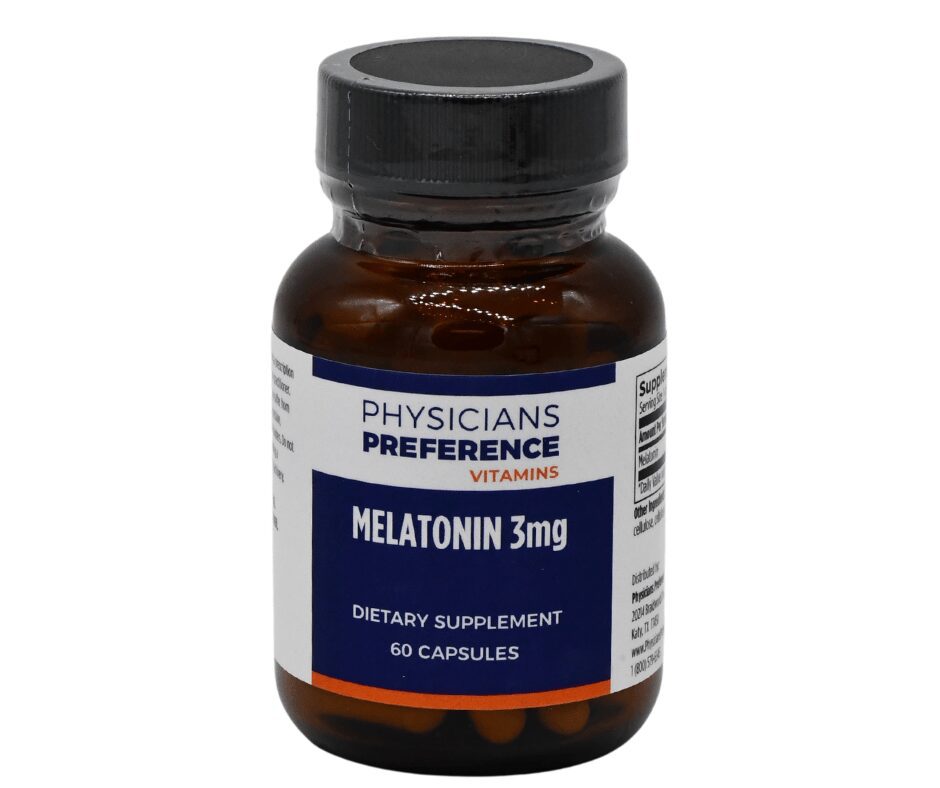 A bottle of melatonin 3 mg capsules