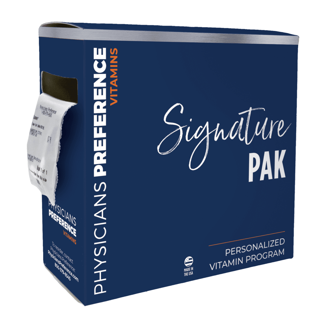 A box of vitamin packs for physicians preference signature pak.