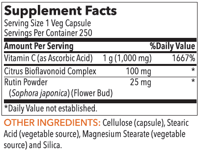 A table with the ingredients for a supplement.