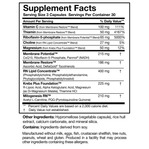 Supplement facts for a product