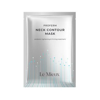 A white and silver mask with the words " protein neck contour mask ".