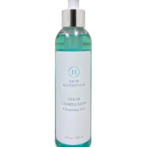 A bottle of facial cleansing gel with white label.