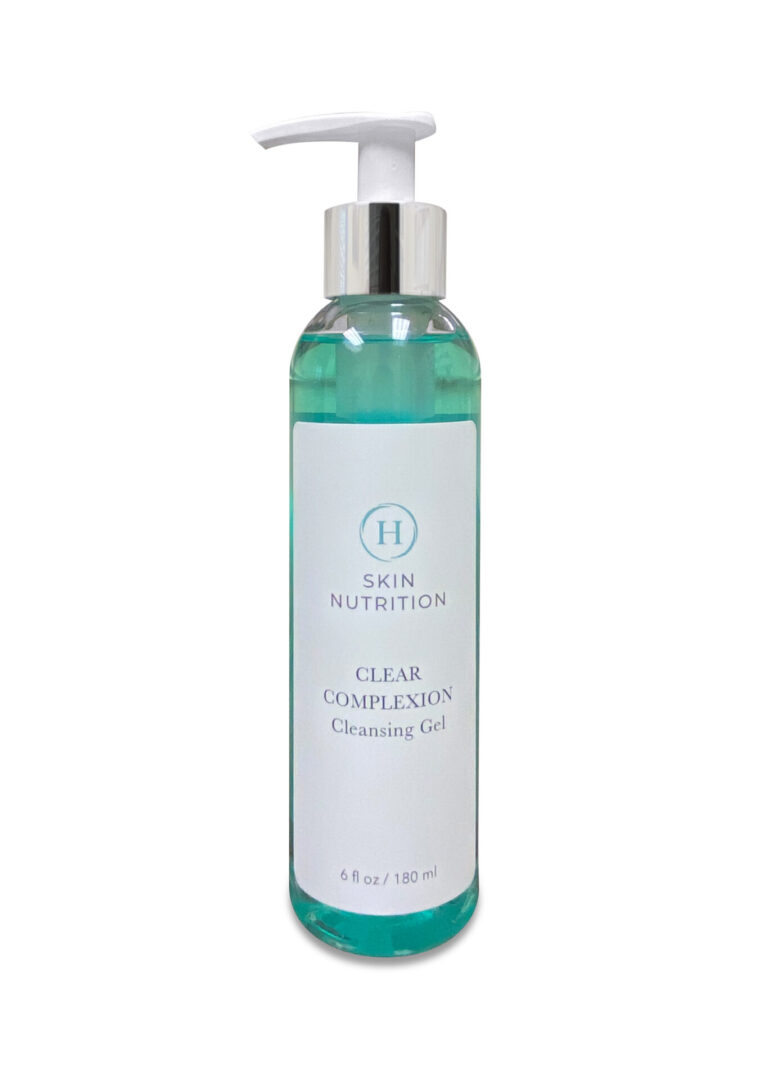 A bottle of facial cleansing gel with white label.