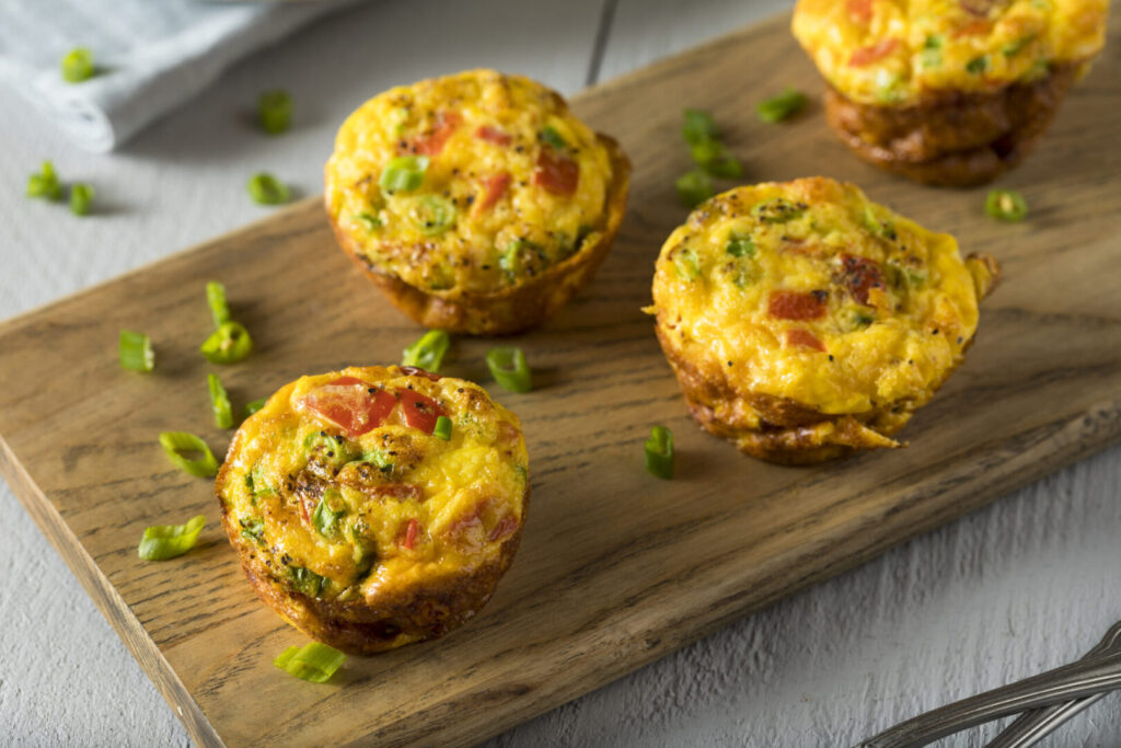 Homemade Healthy Breakfast Egg Bite Muffins with Chives and Tomato