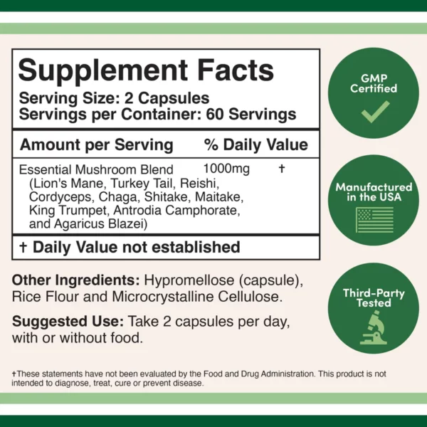 Mushroom Max 1000 mg 120 Capsules - Image 2