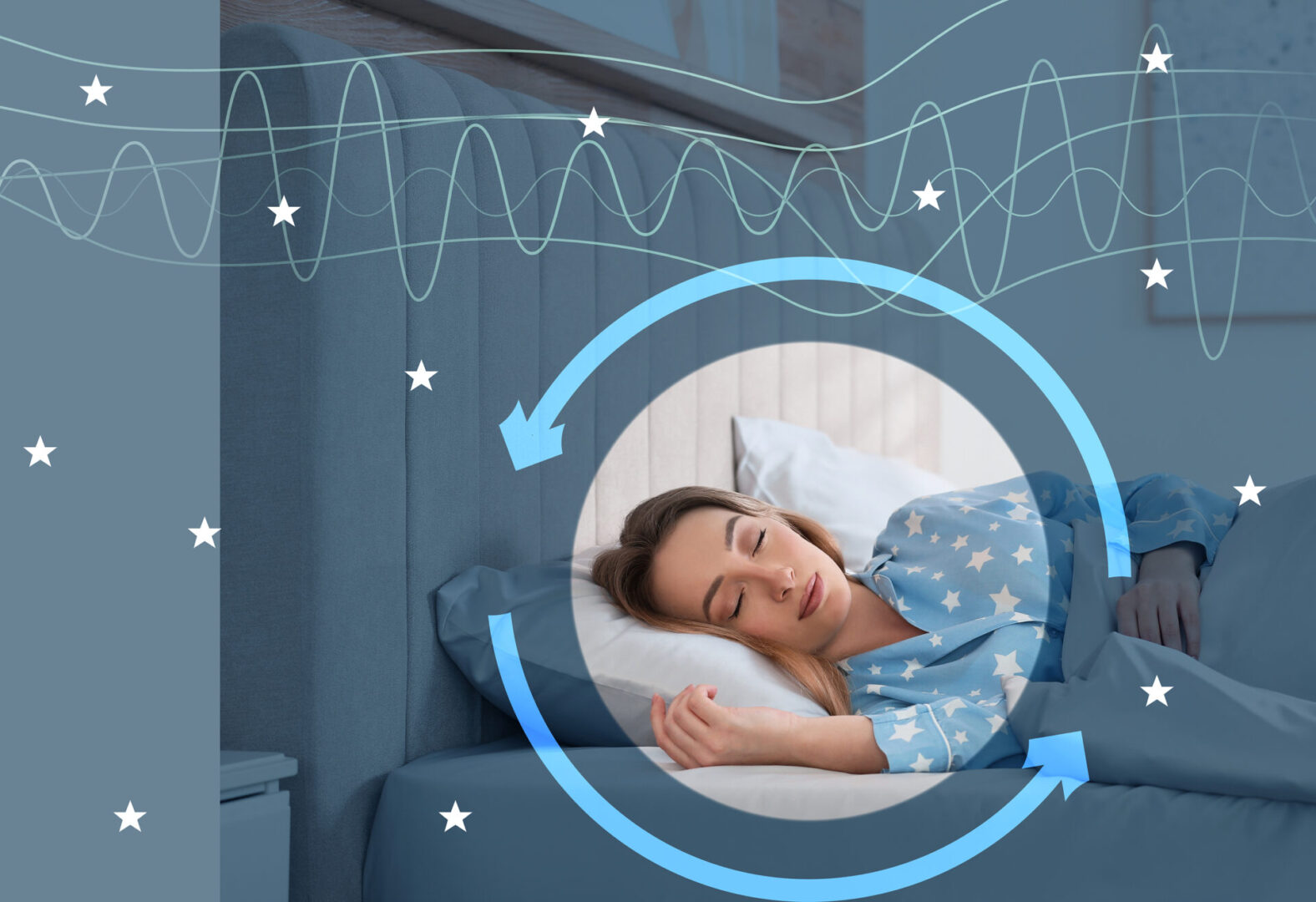 Young woman sleeping in comfortable bed at home. Healthy circadian rhythm and sleep habits with great sleep architecture