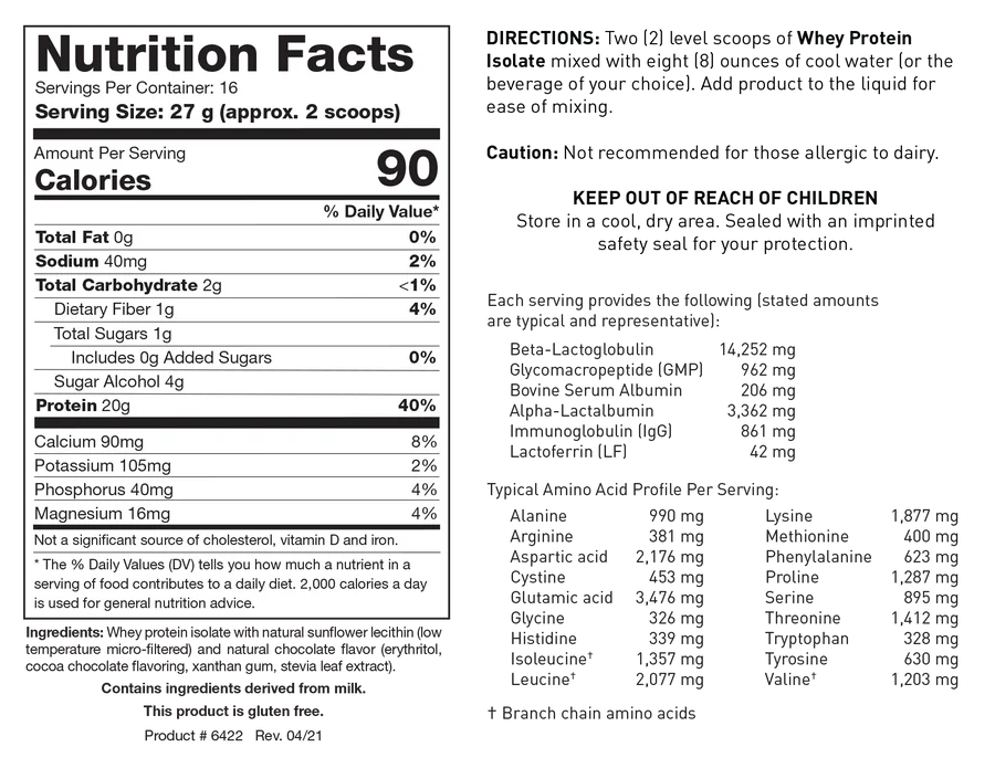 Whey Protein Isolate - Chocolate 454 g