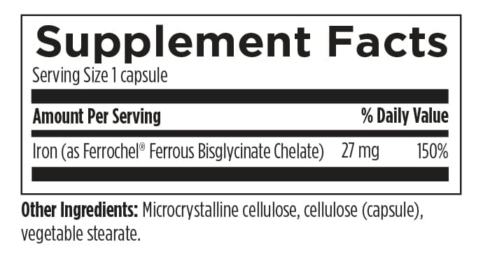 Iron Bisglycinate Chelate 27 mg 120 Capsules