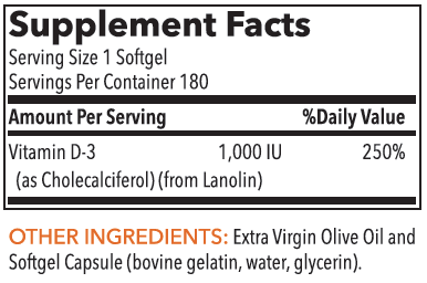 Vitamin D3 1000 IU 180 Softgels