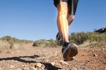 Person running with x-ray bone view of leg for minerals for bone health