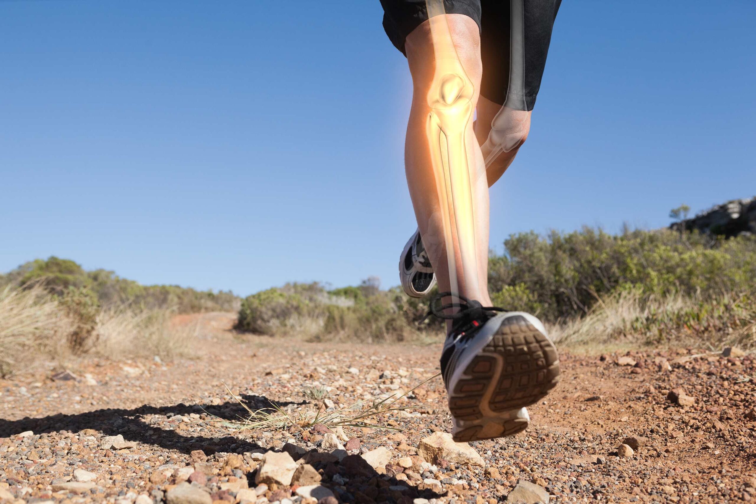 Person running with x-ray bone view of leg for minerals for bone health