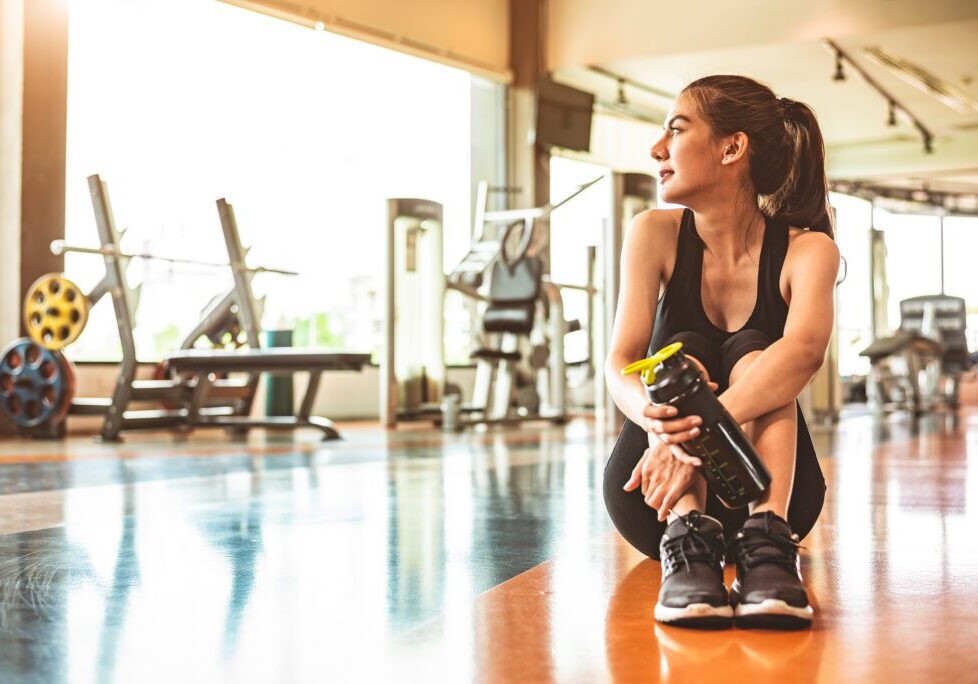 Sport Woman Relax Resting After Workout Or Exercise In Fitness G