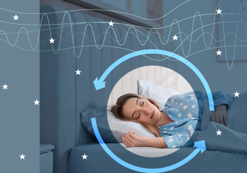Young woman sleeping in comfortable bed at home. Healthy circadian rhythm and sleep habits with great sleep architecture