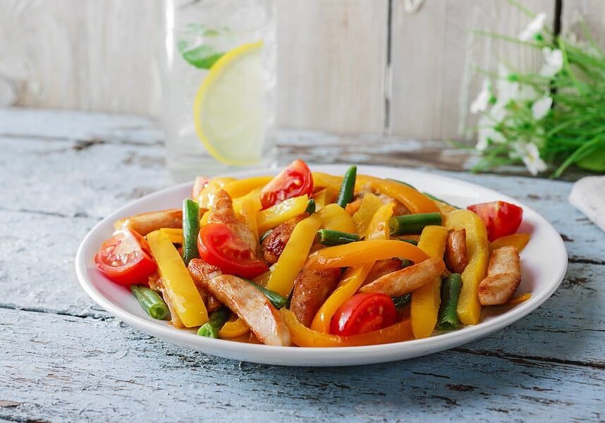 chicken fajita bake on a white plate